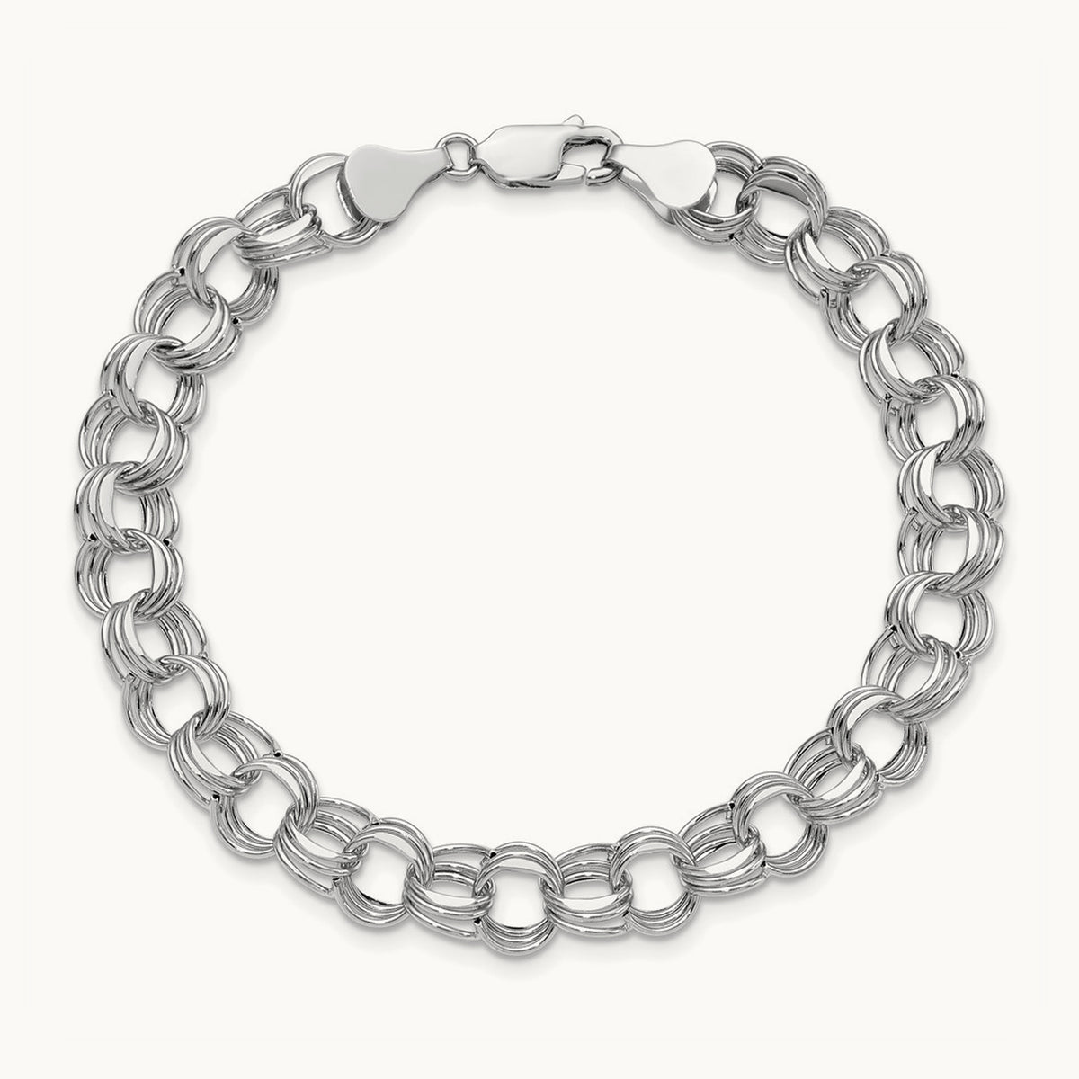 Lite Triple Link Charm Bracelet — 14K White Gold, 8mm