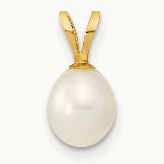 6- White Rice Freshwater Cultured Pearl Pendant, 7mm, 14K