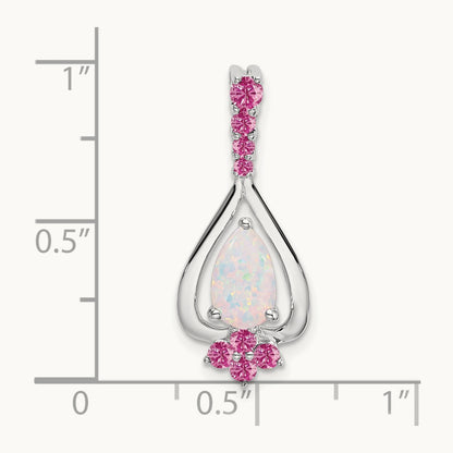 Pear Created Opal/Created Pink Sapphire Pendant, 14K White Gold