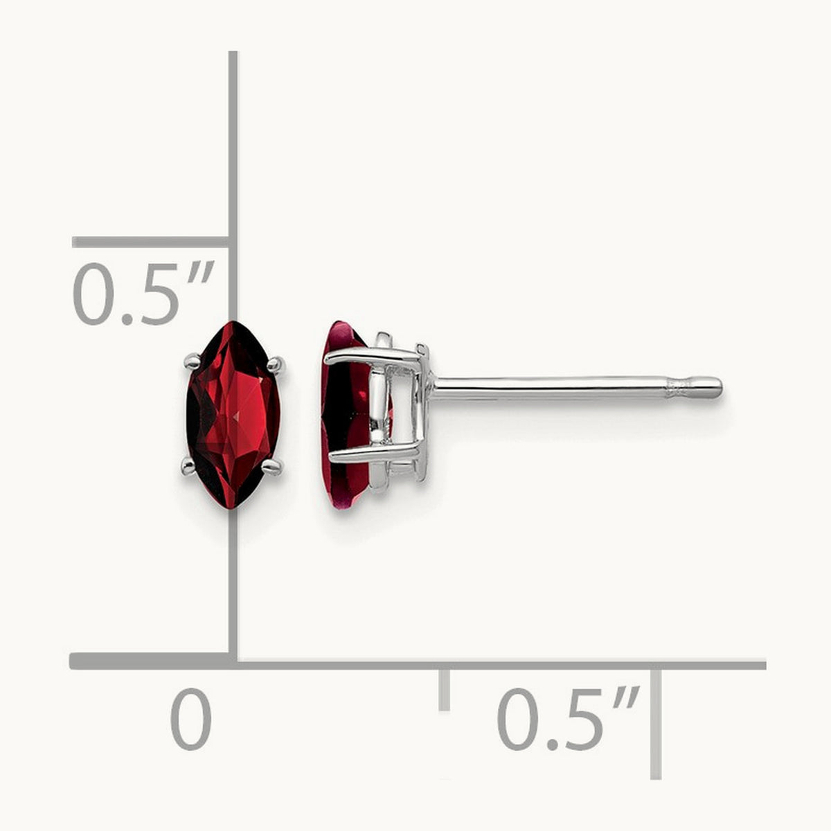 Garnet Marquise Stud Earring, 14K White Gold