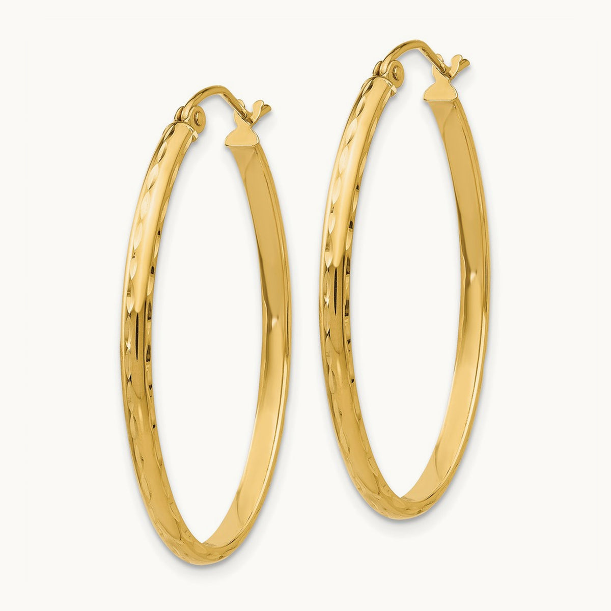 Lightweight Diamond-cut Oval Hoop Earrings — 14K Yellow Gold, 25.5mm