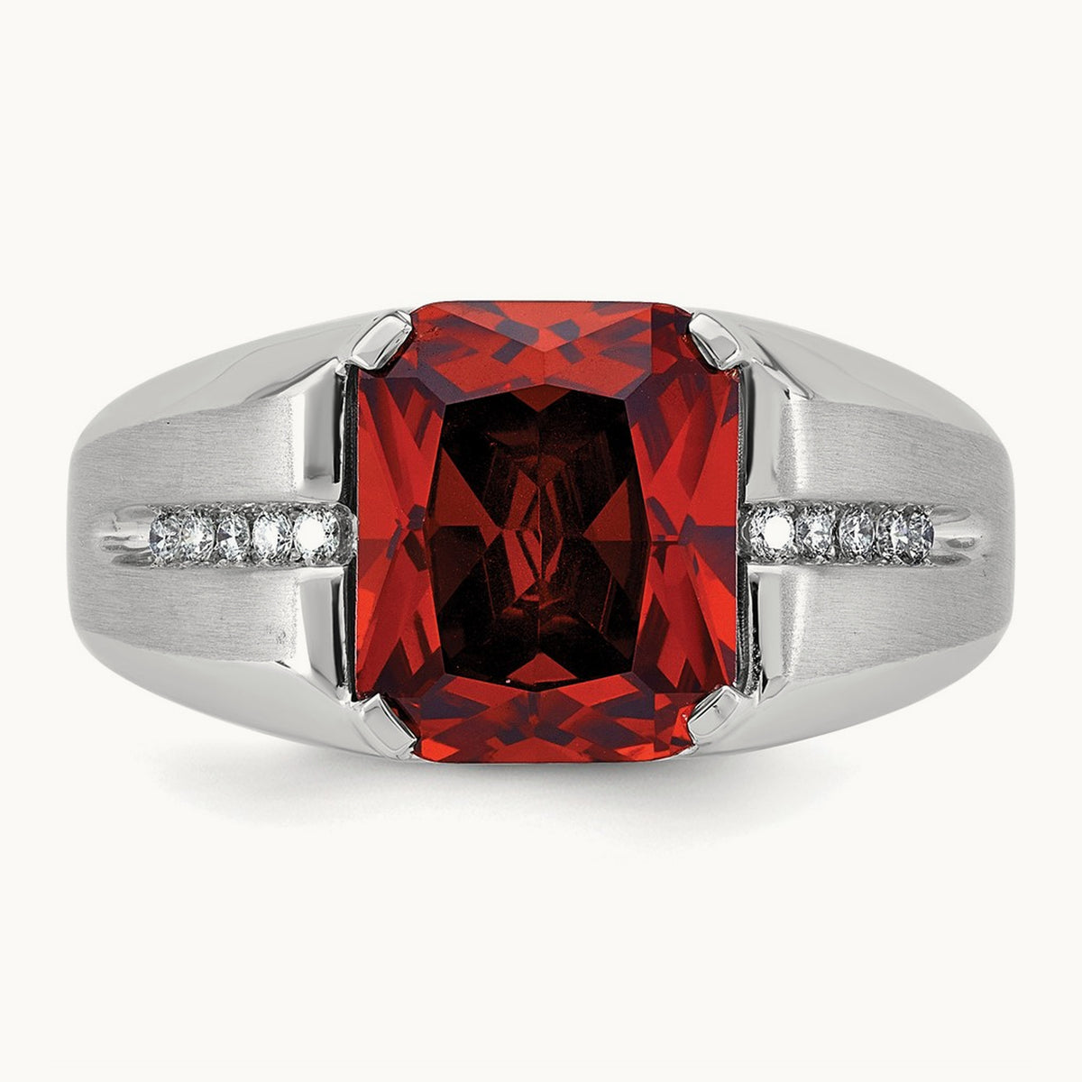 IBGoodman Men's Created Garnet and Diamond Complete Ring, 14K White Gold