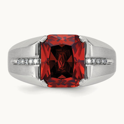 IBGoodman Men's Created Garnet and Diamond Complete Ring, 14K White Gold