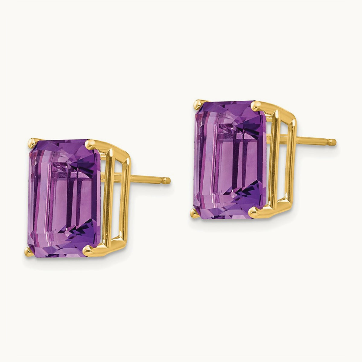 12x10mm Emerald Cut Amethyst Earrings, 14K