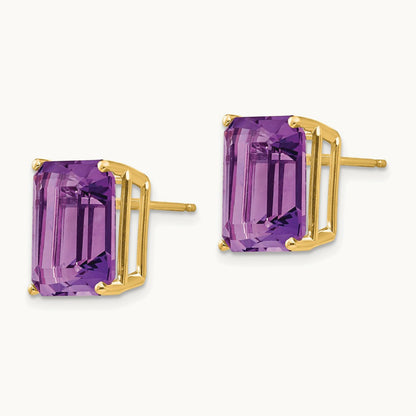 12x10mm Emerald Cut Amethyst Earrings, 14K