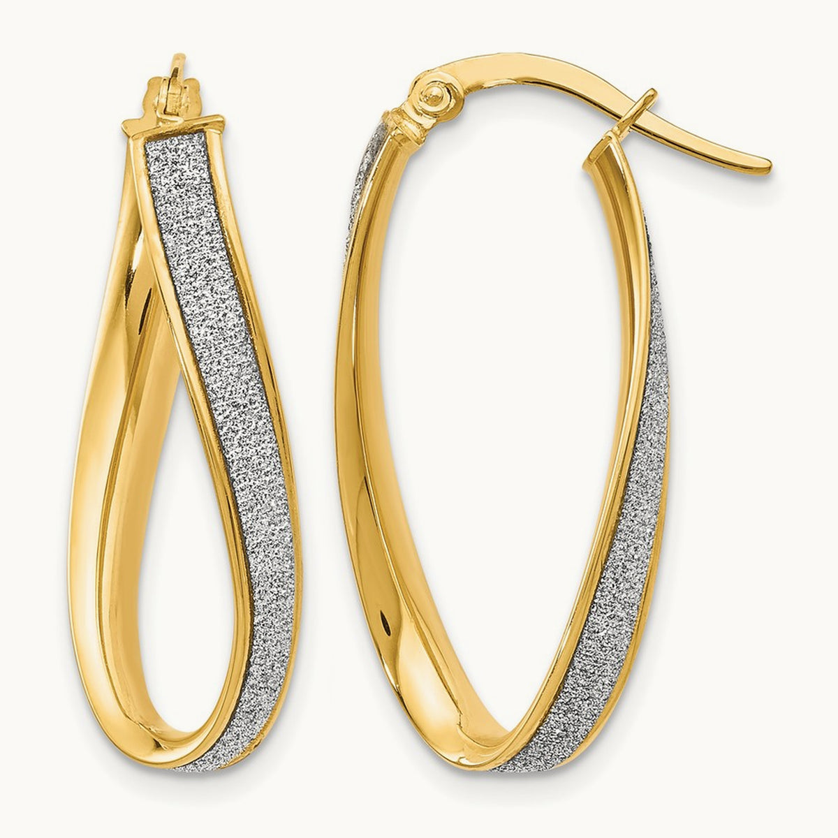 Polished Glimmer Infused Oval Twist Hoop Earrings, 14K — Leslie's