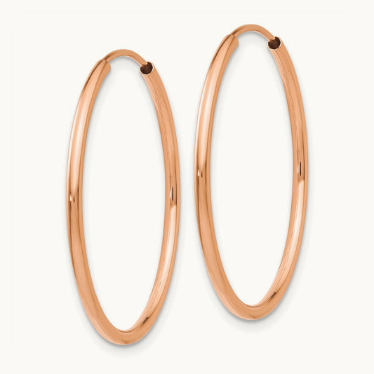 Polished Endless Tube Hoop Earrings, 1.50mm, 14K Rose Gold