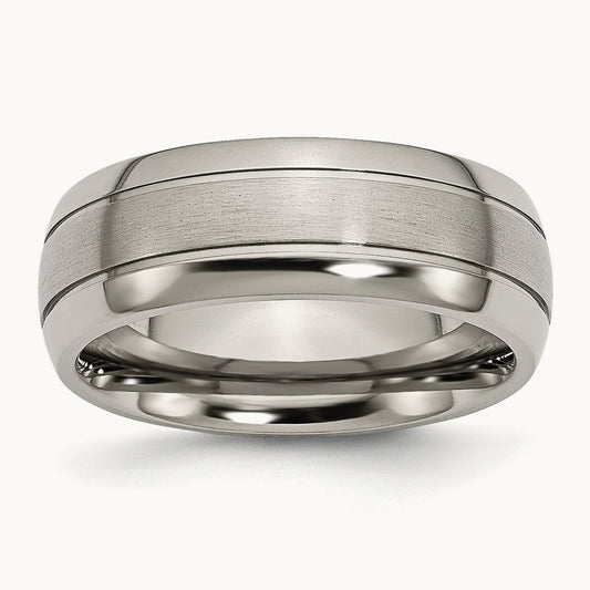 Brushed and Polished Grooved Band, 8mm, Titanium