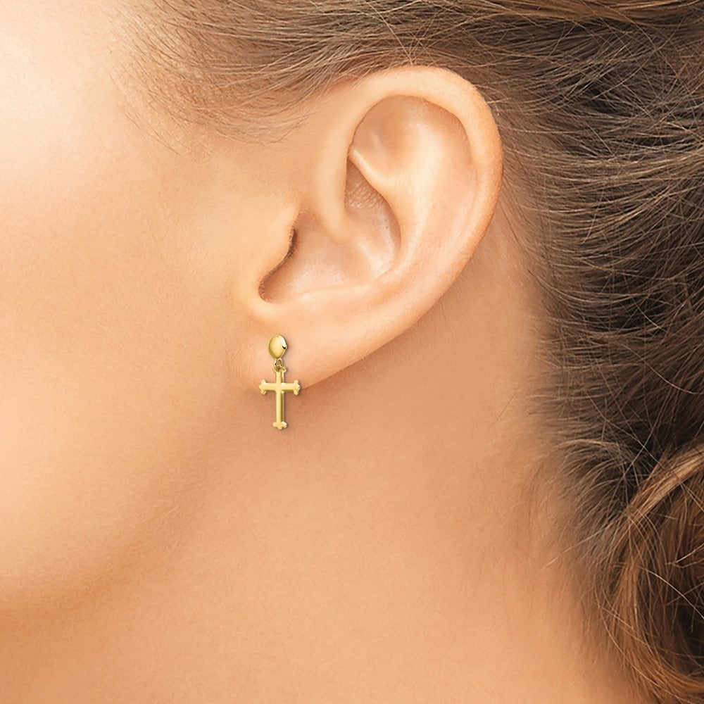 Polished Cross Post Dangle Earrings — 14K Yellow Gold