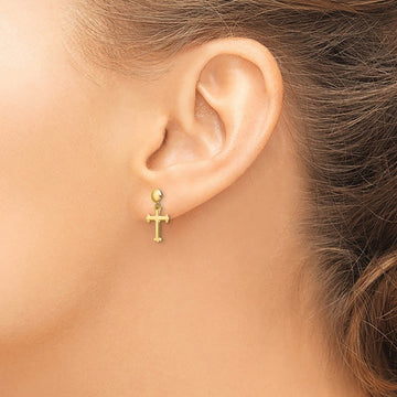 Polished Cross Post Dangle Earrings — 14K Yellow Gold
