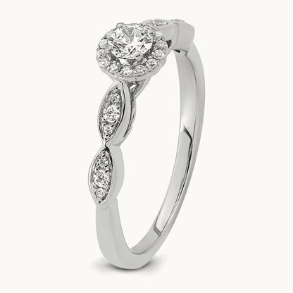 Polished Complete Diamond Round Halo Engagement Ring, 14K White Gold