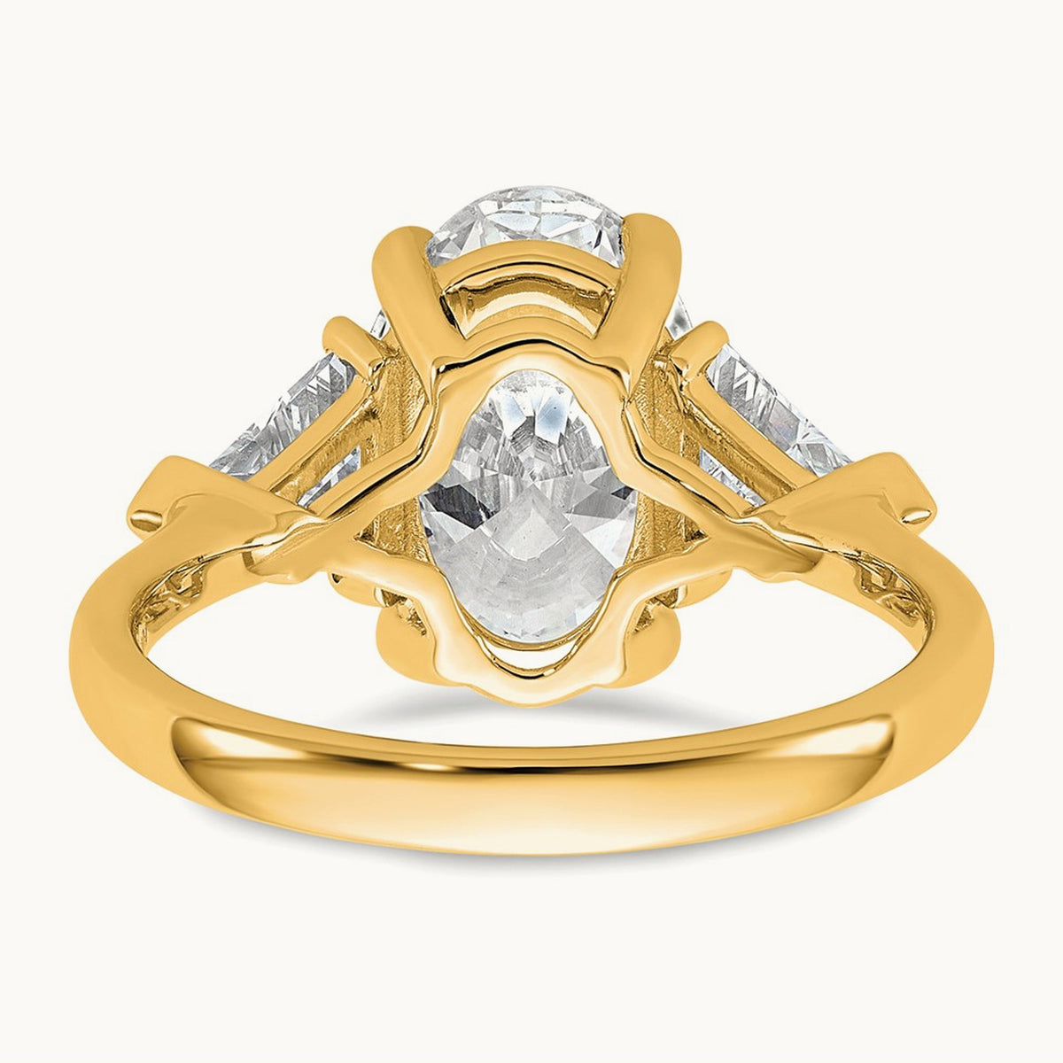 Oval & Trillion 3 Stone Engagement Ring, 1.50-4.00 ct tw Lab-Grown Diamond — 4 1/8 ct, 14K Yellow Gold
