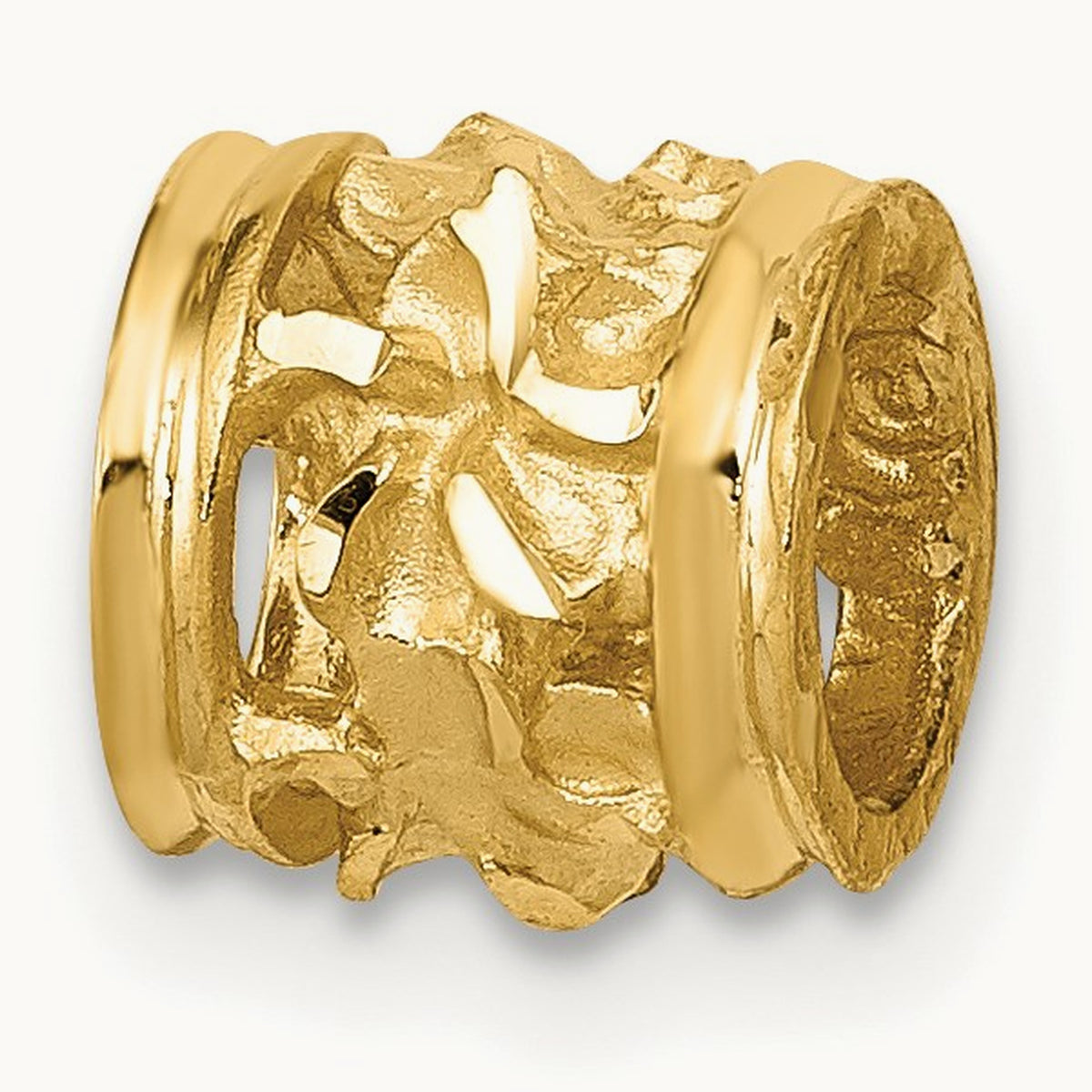 Diamond-cut Mini Plumeria Barrel Chain Slide, 14K