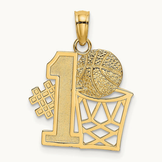 #1 Basketball w/ Hoop Charm, 14K