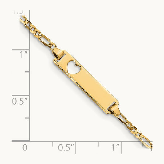 Cut-out Heart Figaro Link ID Bracelet, 14K