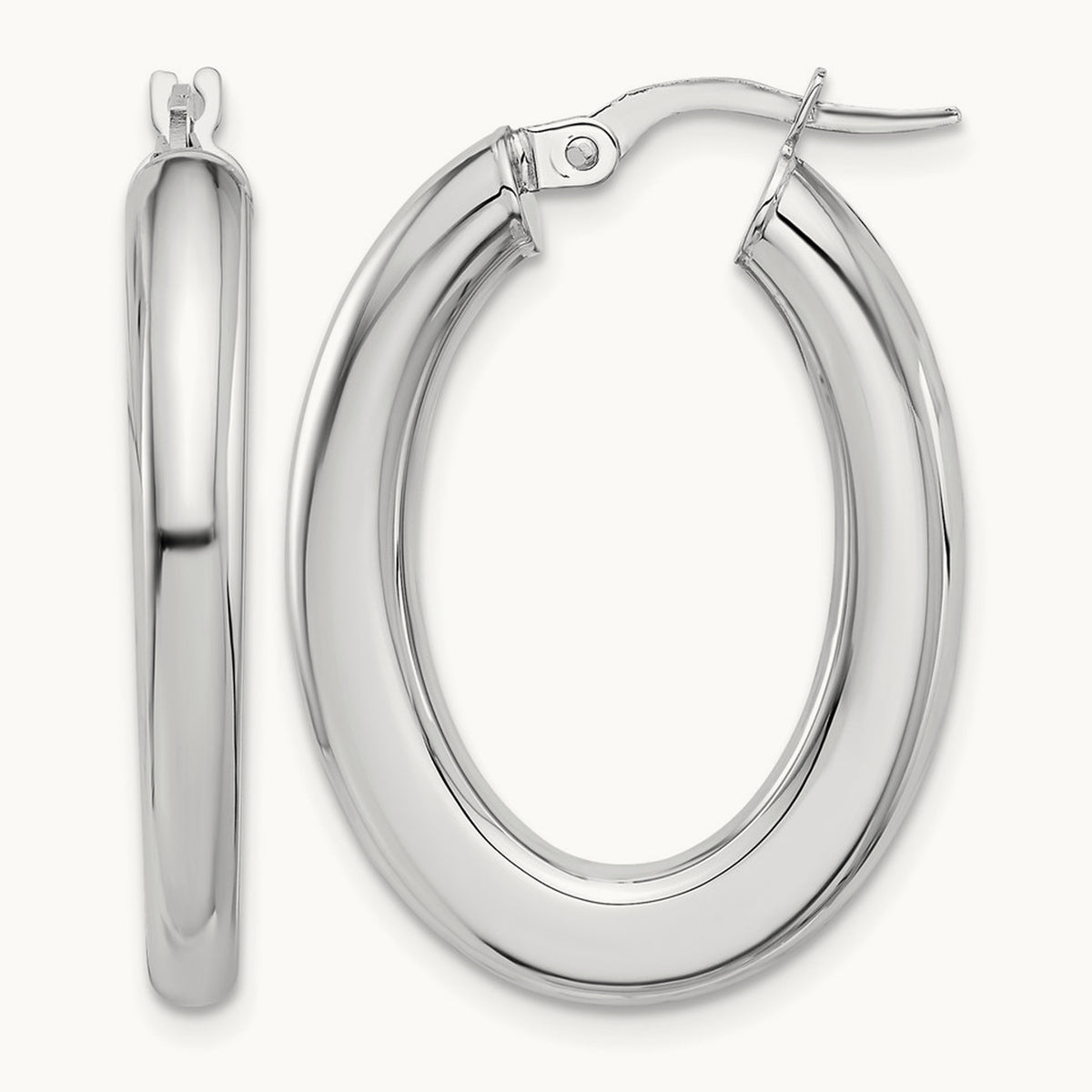 Polished Tube Oval Hoop Earrings — 14K White Gold