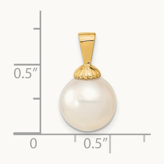 10- White Round Saltwater Cultured South Sea Pearl Pendant, 11mm, 14K
