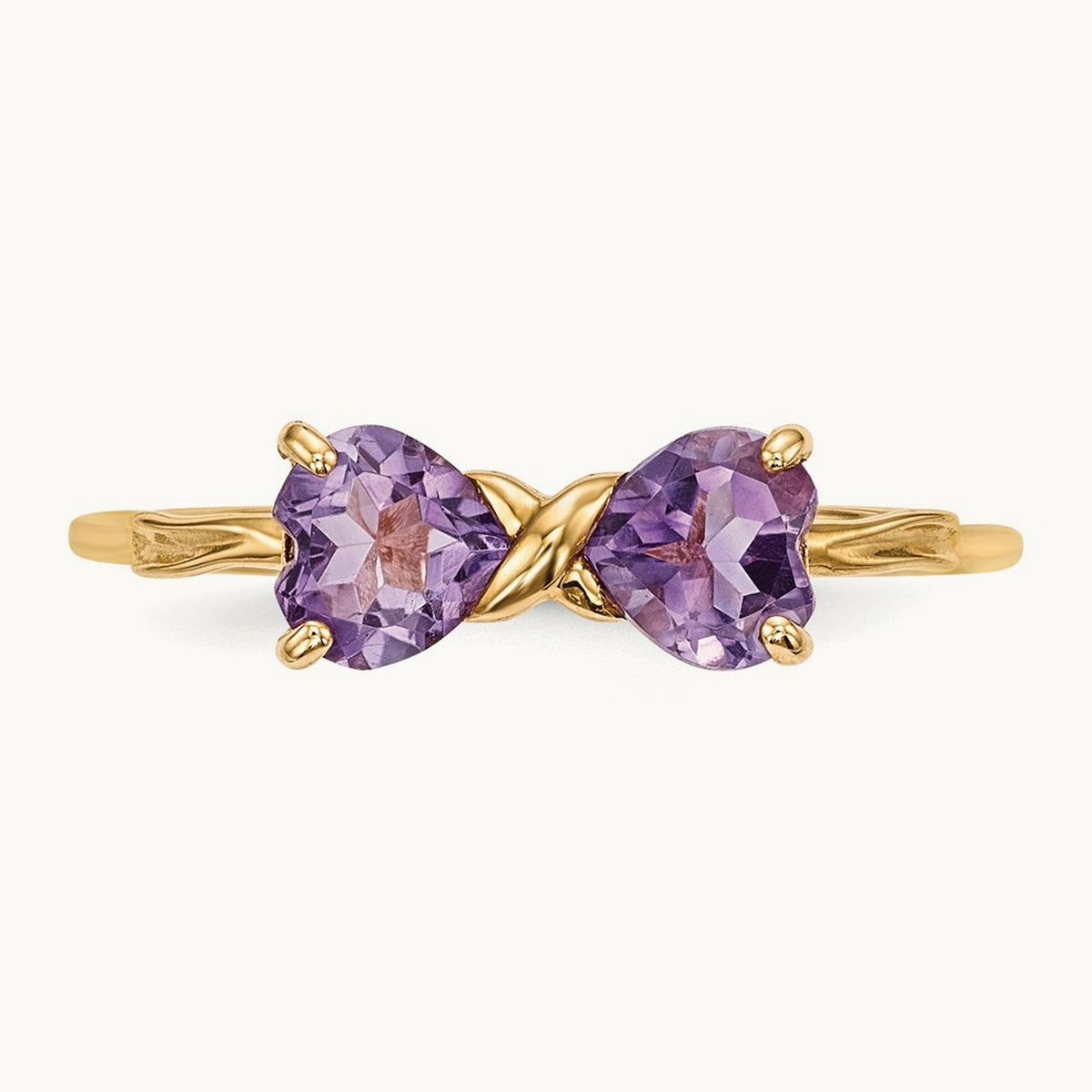 Polished Amethyst Bow Ring, 14K Gold