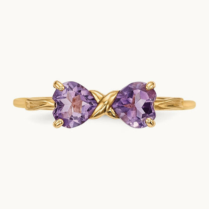 Polished Amethyst Bow Ring, 14K Gold