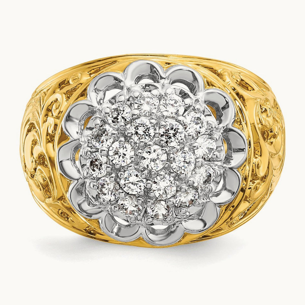 IBGoodman Men's Polished Filigree Round Dia Cluster Ring, 14K Two-tone