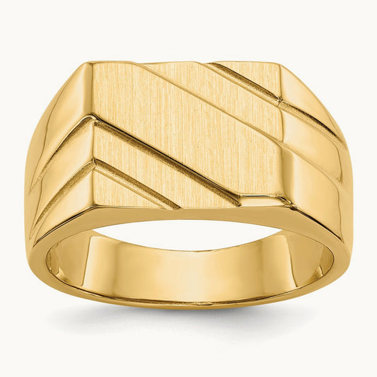 13.0x11. Open Back Diagonal Mens Signet Ring, 0mm, 14K