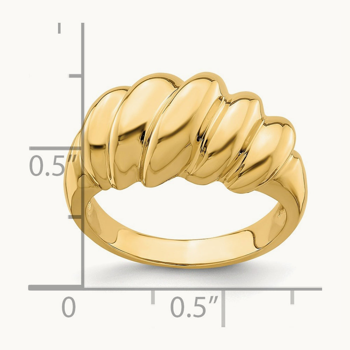 Polished Slanted Shrimp Dome Ring, 14K