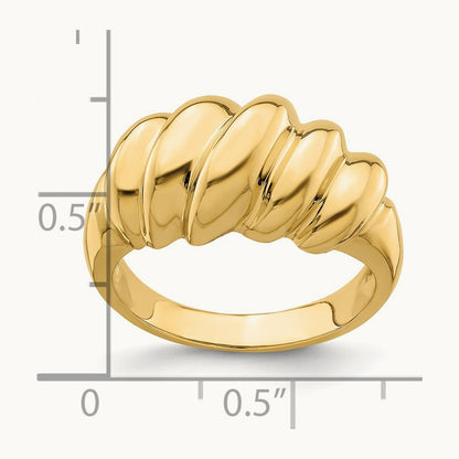Polished Slanted Shrimp Dome Ring, 14K