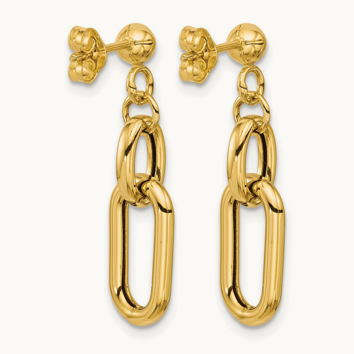 Polished Fancy Link Post Dangle Earrings, 14K — Leslie's