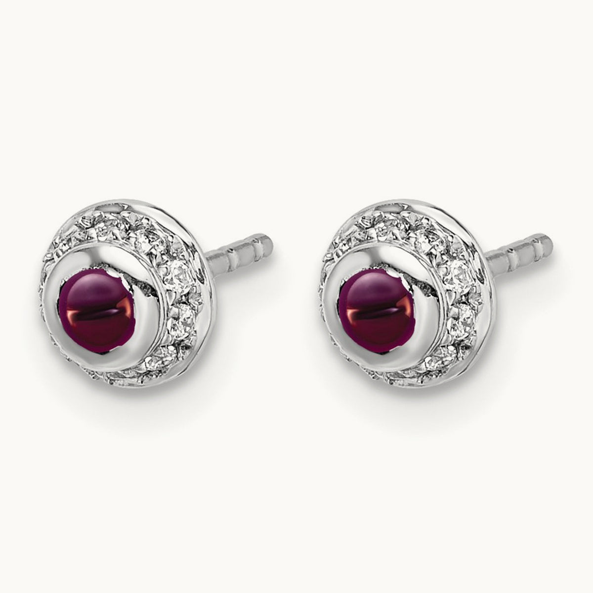 Diamond and Cabochon Rhodolite Garnet Earrings, 14K White Gold