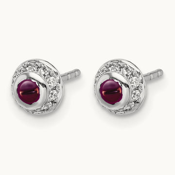 Diamond and Cabochon Rhodolite Garnet Earrings, 14K White Gold