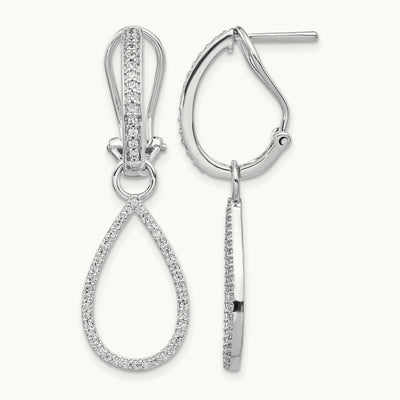 Diamond Teardrop Dangle Omega Back Earrings, 14K White Gold