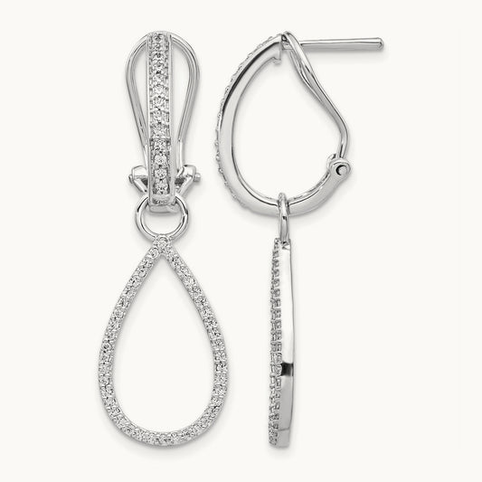 Diamond Teardrop Dangle Omega Back Earrings, 14K White Gold
