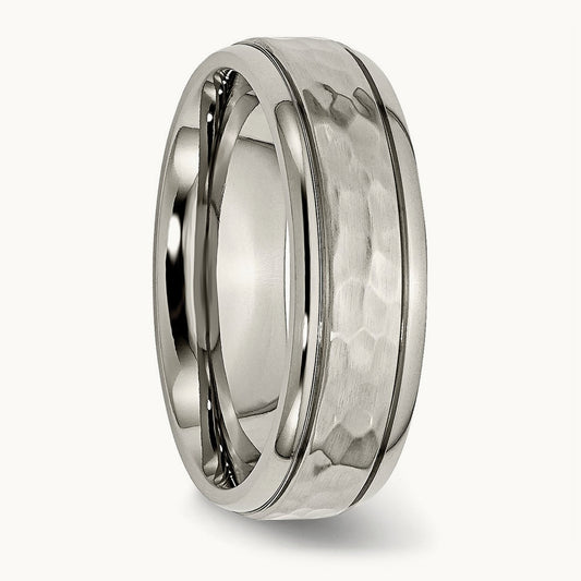 Polished and Hammered Grooved Edge Band — 6