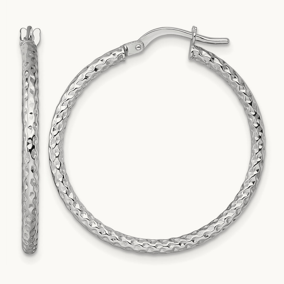 Polished Diamond-cut Hoop Earrings — 14K White Gold, 28mm