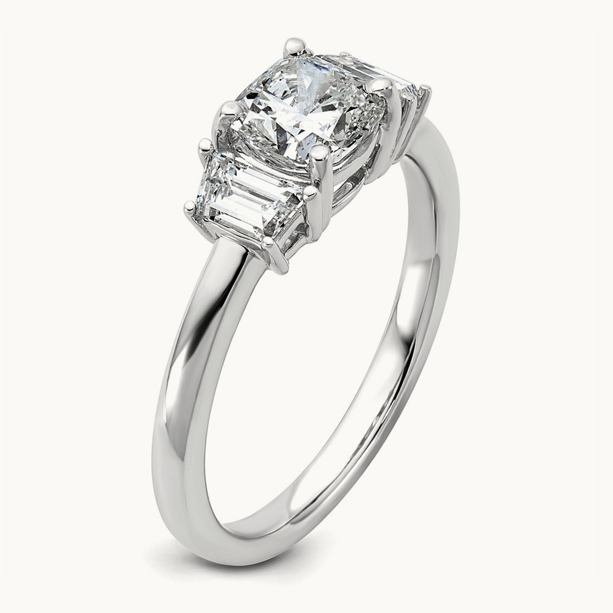 Cushion & 1/2 Moon Engagement Ring — 14K White Gold, 1 3/8 ct, 7