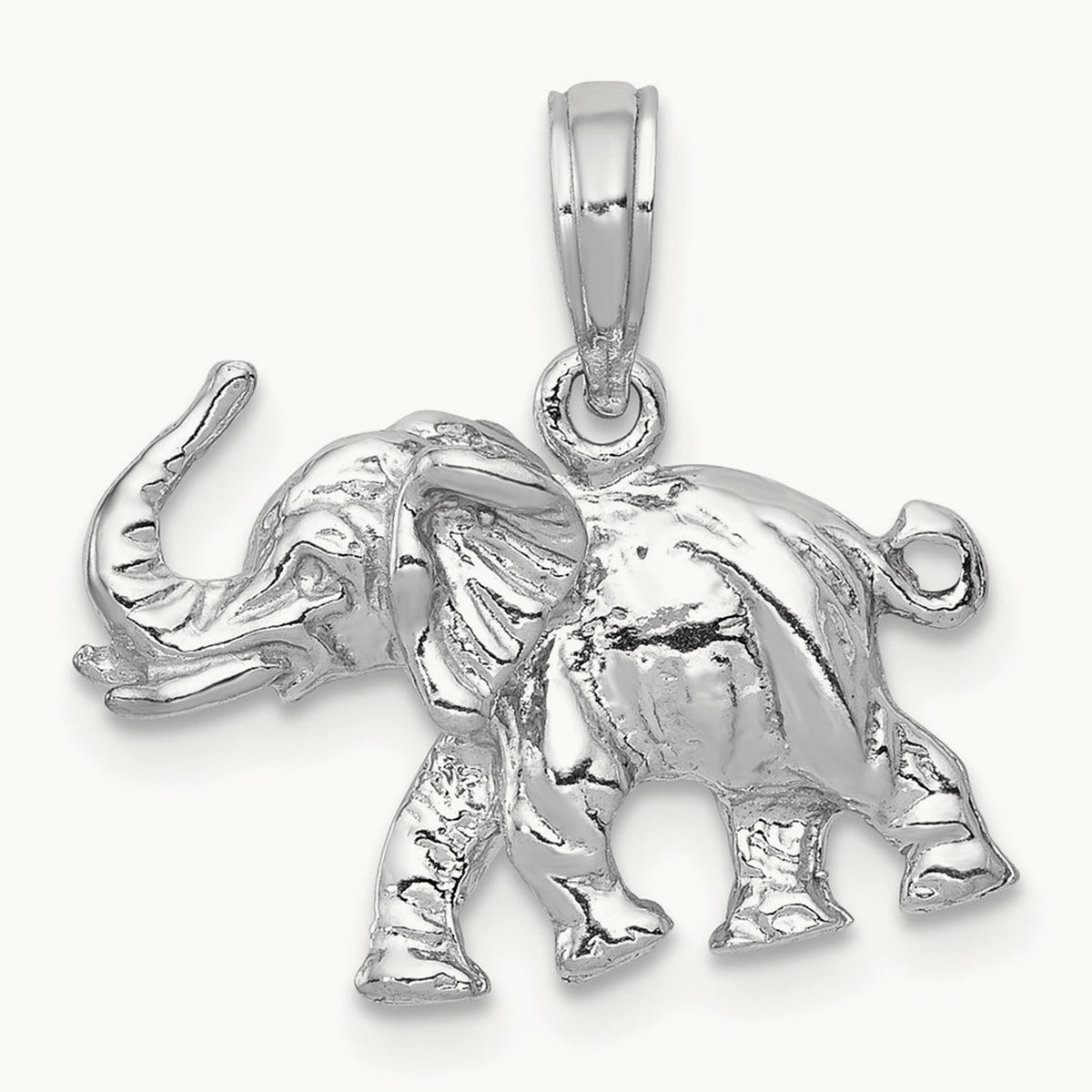 Polished 3-D Elephant Pendant — 14K White Gold