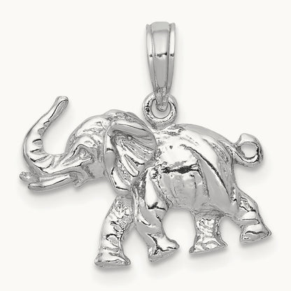 Polished 3-D Elephant Pendant — 14K White Gold