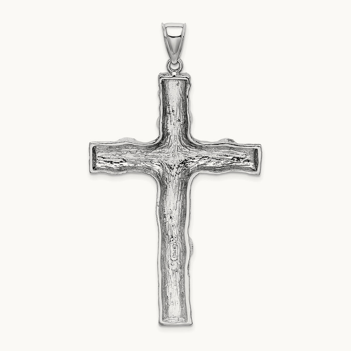 Large Tree Textured Cross Pendant — 14K White Gold