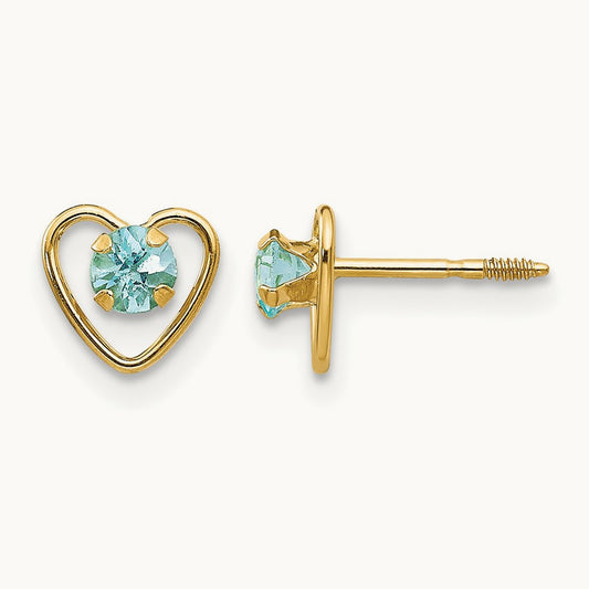 Madi K Genuine Aquamarine Birthstone Heart Earrings, 3mm, 14K