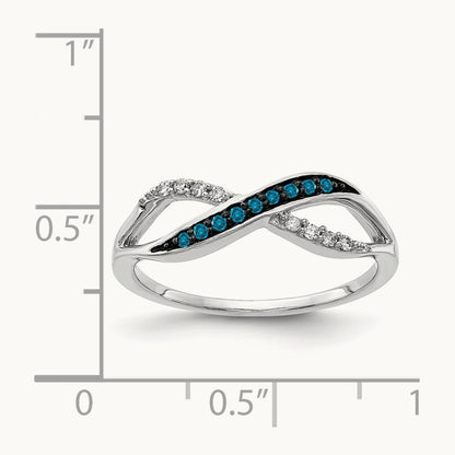 w/ Blue and White Diamond Crisscross Ring, 14K White Gold