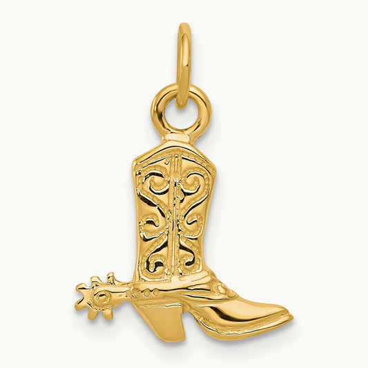 3-D Cowboy Boot Pendant, 14K