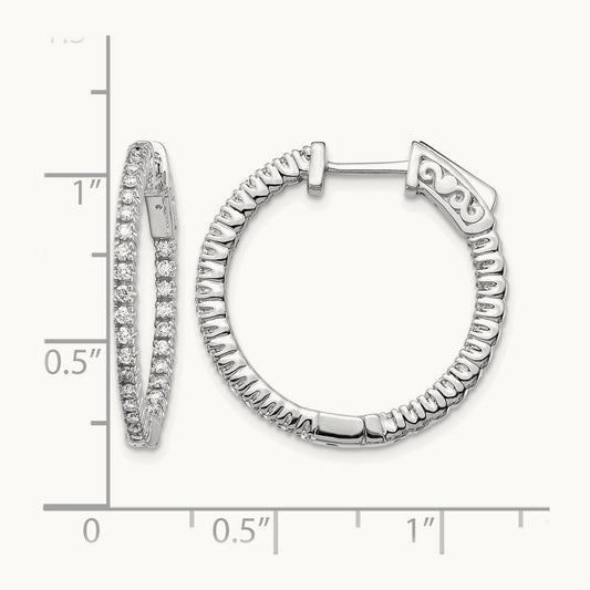 Diamond Round Hoop w/Safety Clasp Earrings, 14K White Gold