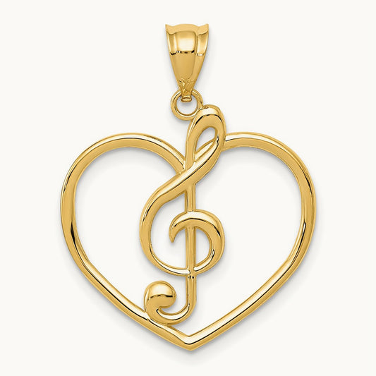 Treble Clef in Heart Charm, 14K