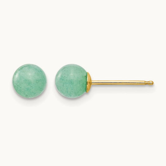 Madi K Green Natural Stone Post Earrings, 5mm, 14K