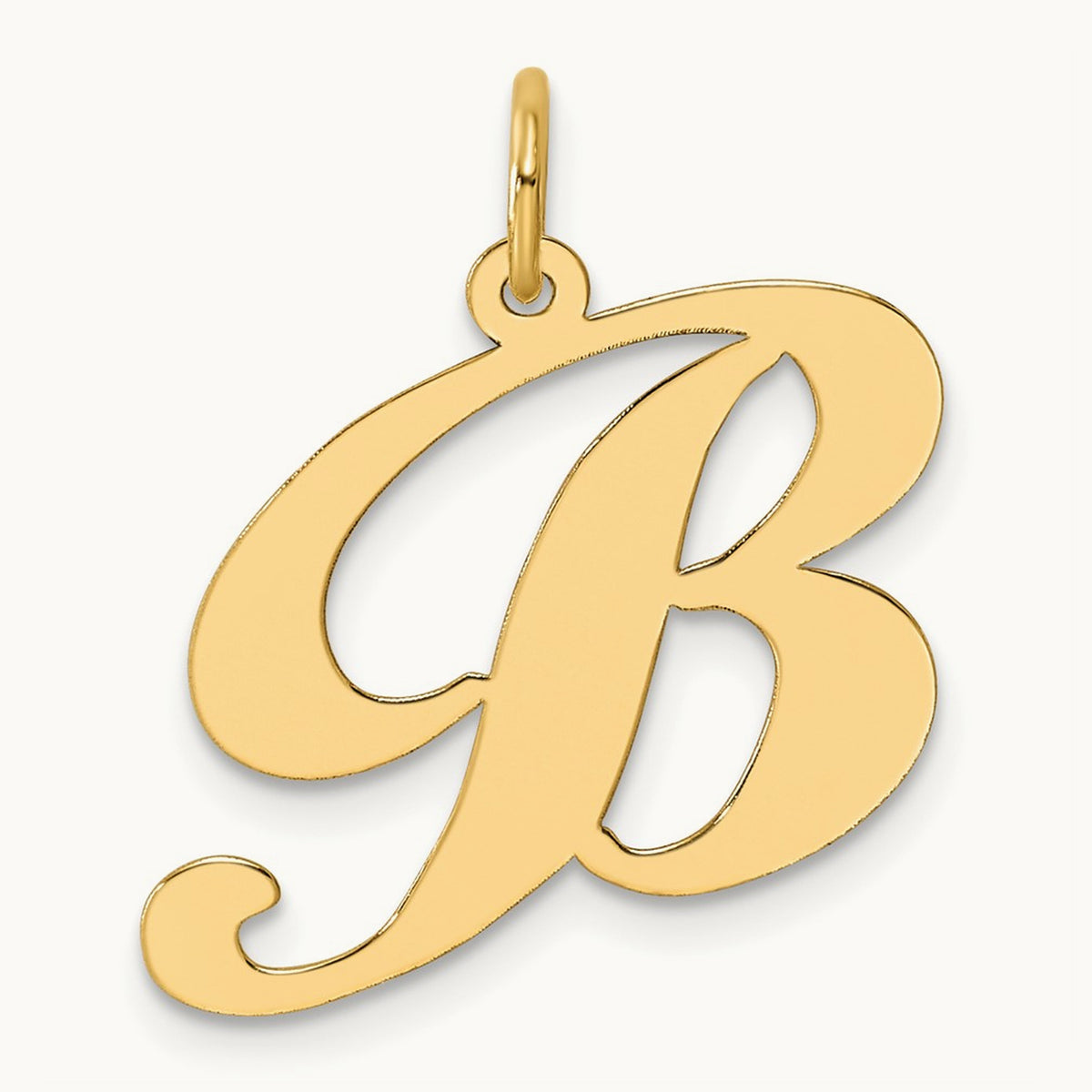Large Fancy Script Initial Charm — 14K Yellow Gold, B