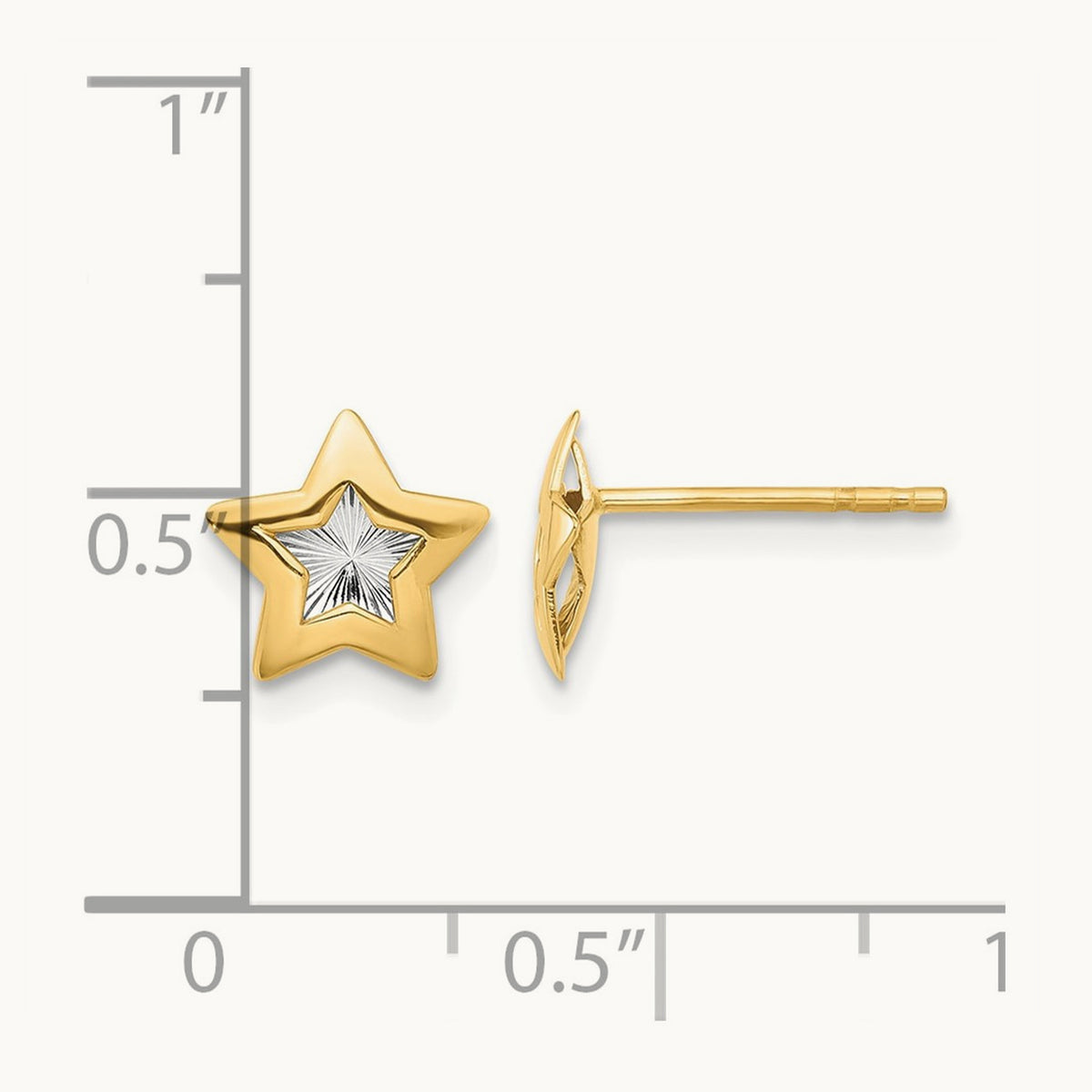 Polished and Textured Star Post Earrings, 14K with Rhodium