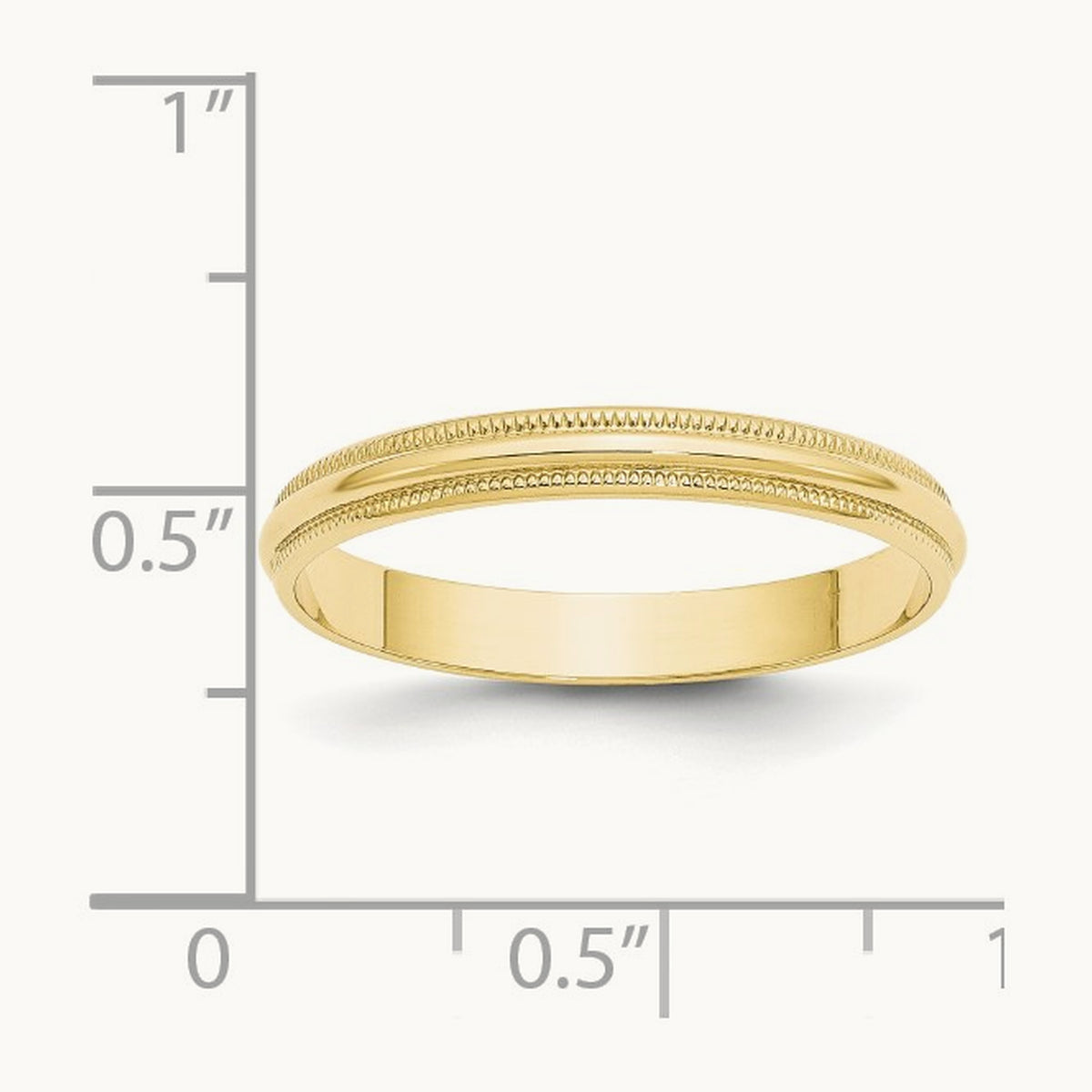 Lightweight Milgrain Half Round Band, 3mm, 10K Yellow Gold