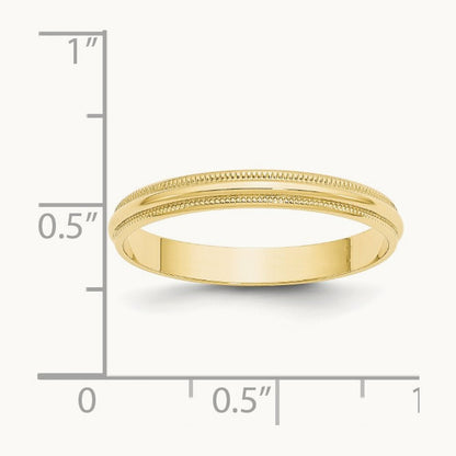 Lightweight Milgrain Half Round Band, 3mm, 10K Yellow Gold