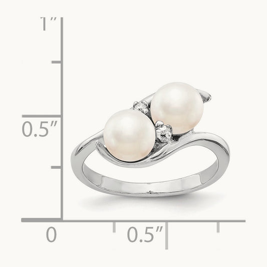 Black FW Cultured Pearl VS Diamond ring, 6mm, 14K White Gold