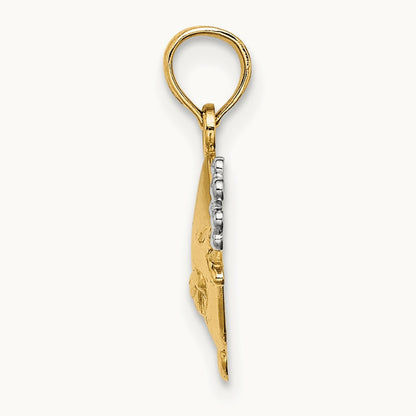 2-D Fish w/ Bubbles Charm, 14K with White Rhodium